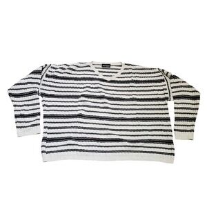 Tony Lambert V Neck Striped Knit Sweater Mens Large Cotton Linen Made USA